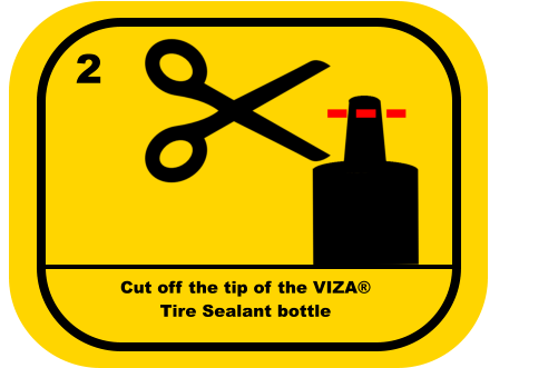 2 Cut off the tip of the VIZA®  Tire Sealant bottle