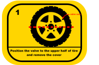 Position the valve to the upper half of tire  and remove the cover 1