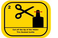 2 Cut off the tip of the VIZA®  Tire Sealant bottle